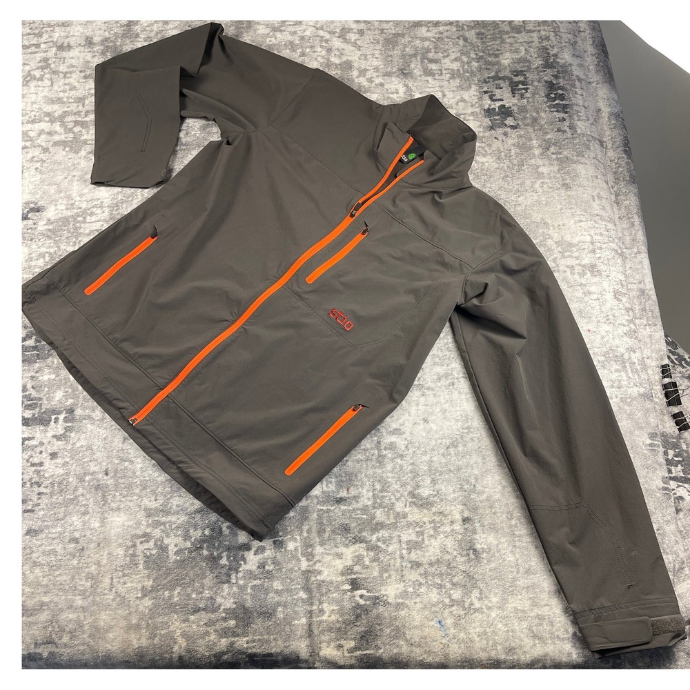 STIO Men XL Grey Windbreaker Jacket Orange Stitching Gorpcore Mountain Utility